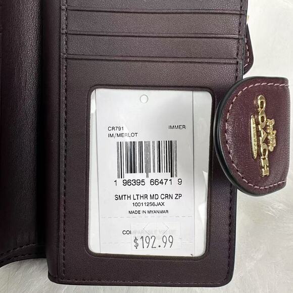 COACH Medium Corner Zip Wallet In Refined Leather Gold/Merlot CR791 NWT - Picture 5 of 5